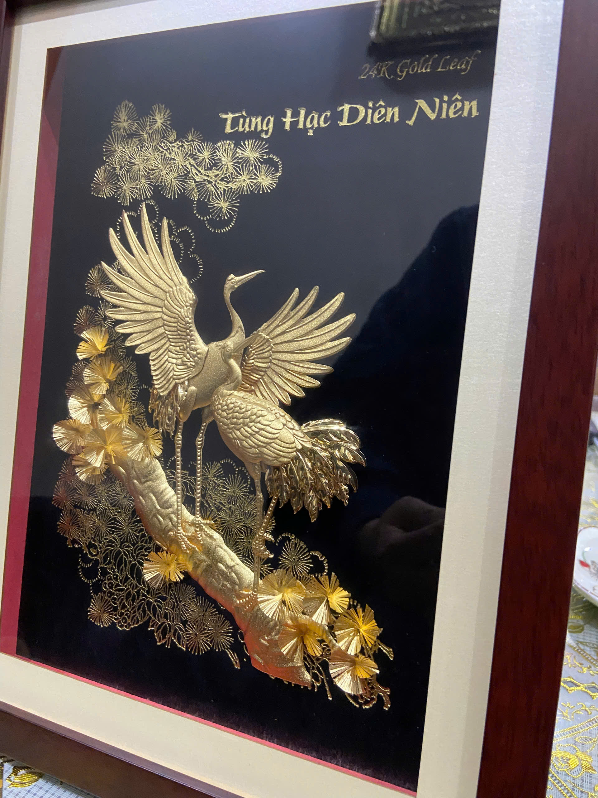 Tranh tùng hạc diên niên mạ vàng 24k kích thước 34CM X 27CM_thumbnail_4
