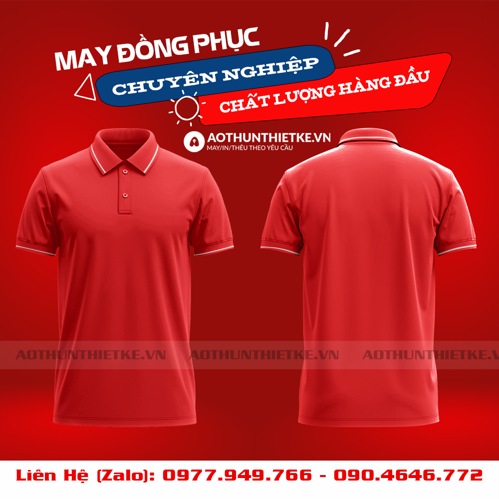 Áo Đồng Phục Polo 1 Sọc Đỏ Tươi_thumbnail_0