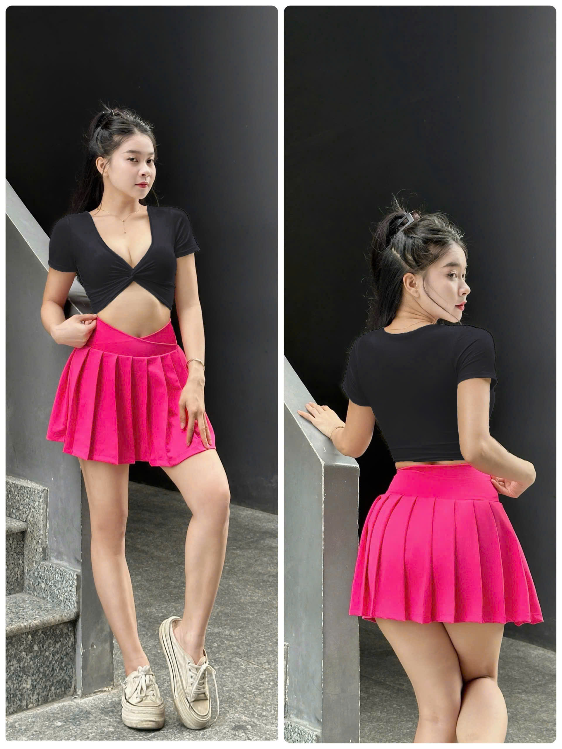 Áo Croptop Thể Thao Tay Ngắn Xoắn Nơ_thumbnail_2