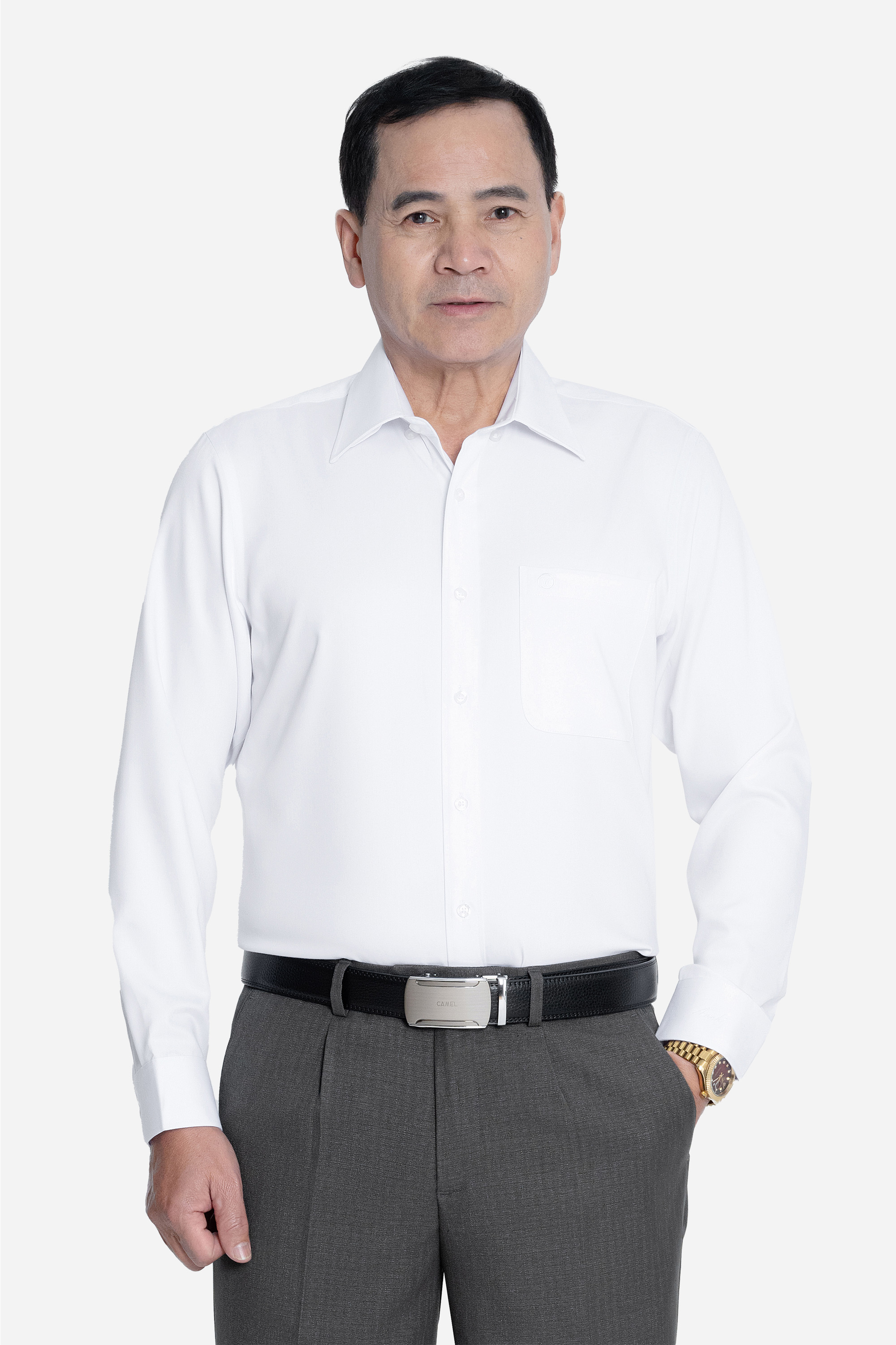 Sơ Mi Trơn Dài Tay Nam Trung Niên ANCHI Chất Liệu Sợi Sồi Cao Cấp Màu Trắng