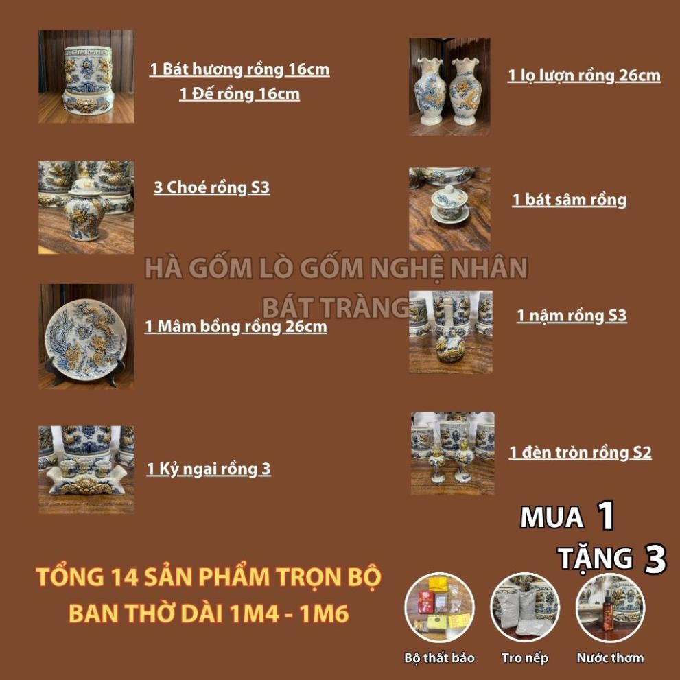 HG016 Đồ Thờ Cúng Bộ 14 món ban thờ 1M4 - 1M6 men rạn nổi nghệ nhân Bát Tràng chế tác TẶNG Thất Bảo, Tro Nếp_thumbnail_1