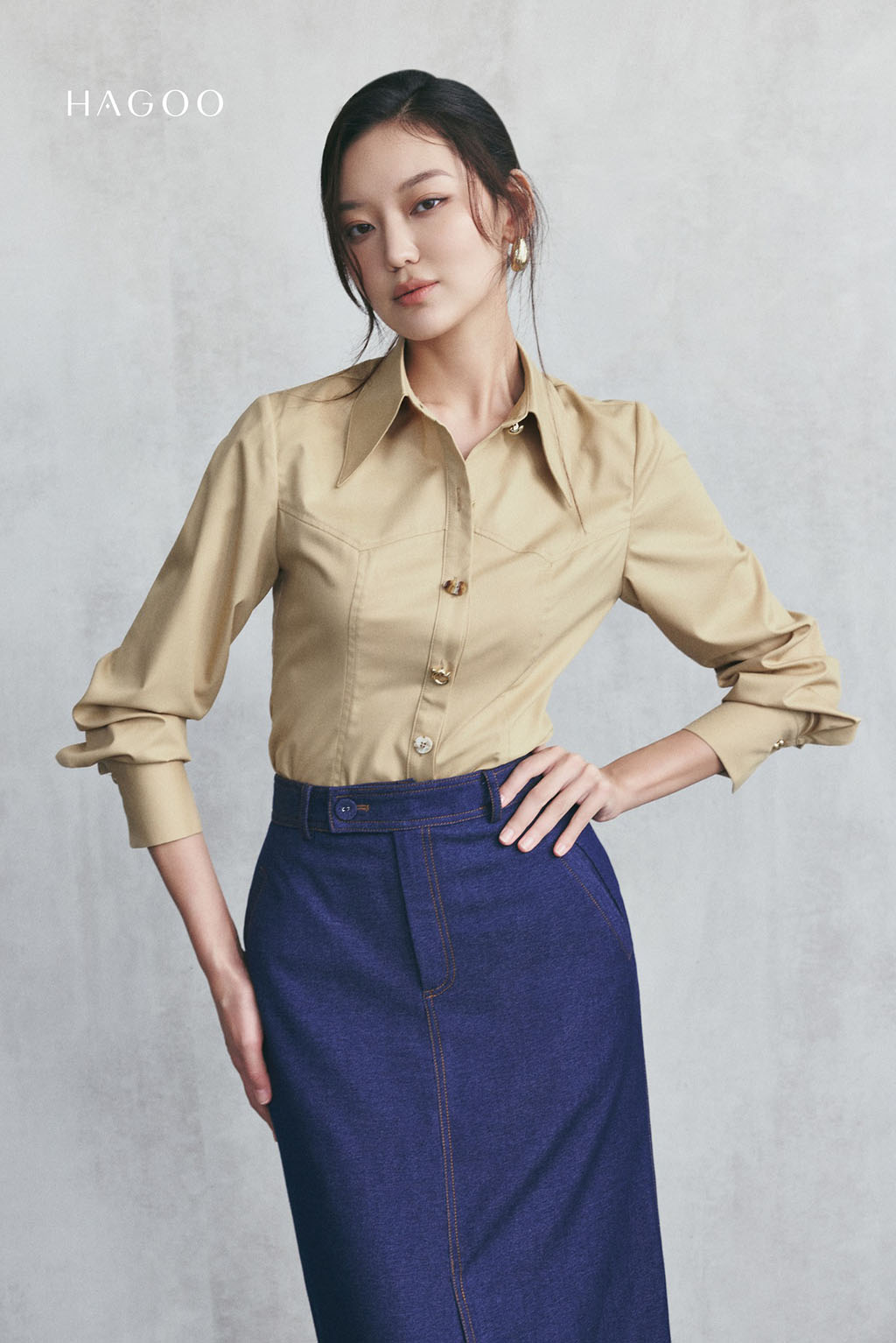 Chân váy Denim suông cạp bản to HAGOO_thumbnail_2