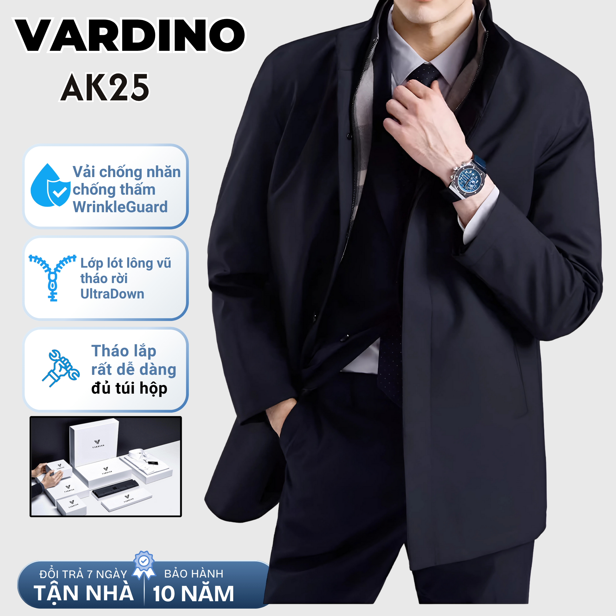 Áo khoác mangto nam công sở Vardino AK25 lót lông vũ tháo rời_thumbnail_1