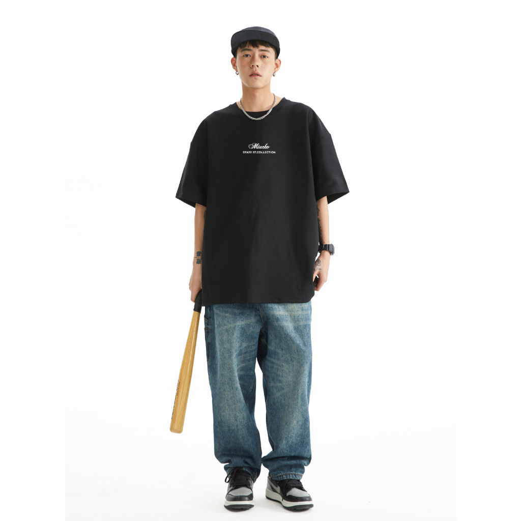 Áo thun nam form rộng ATD288 Miucho Man cotton cổ tròn in typography_thumbnail_7