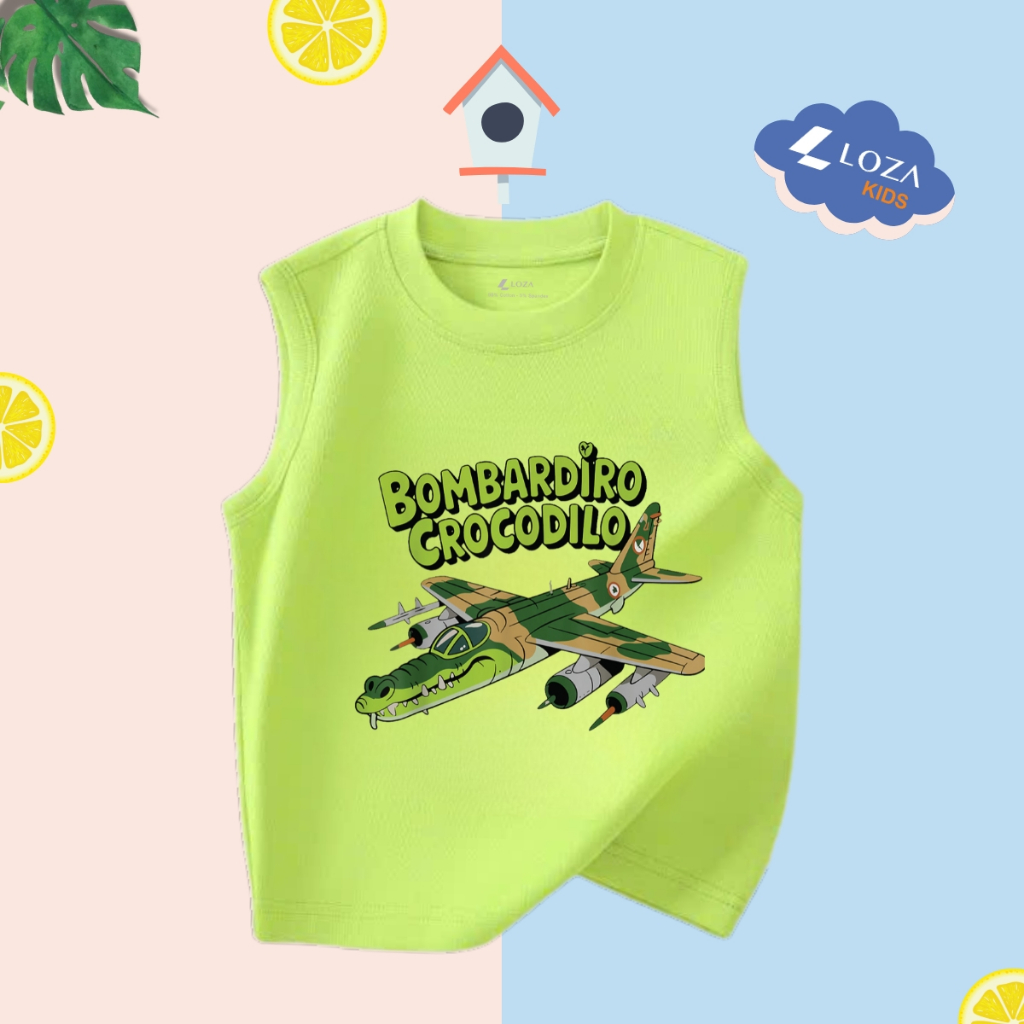 Áo thun in Brainrot Capucino, Bombardiro Crocodilo mẫu mới 2025 cho bé trai - Áo phông sát nách cho bé Loza Kids ST003_thumbnail_7