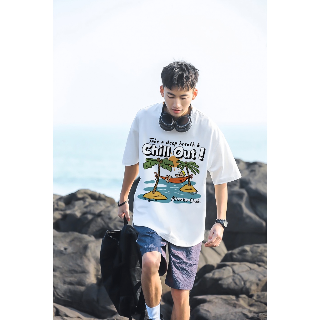 Áo thun nam form rộng ATD1145 Miucho Man tay ngắn thoáng mát cổ tròn in mix BST hè biển_thumbnail_5