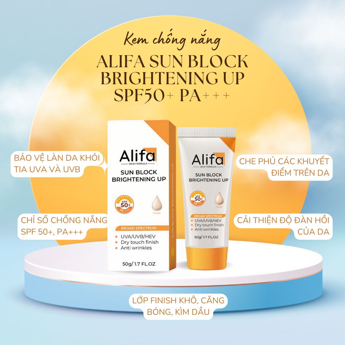 KCN nâng tone Alifa Sun Block Brightening Up SPF50+ PA+++ 50g