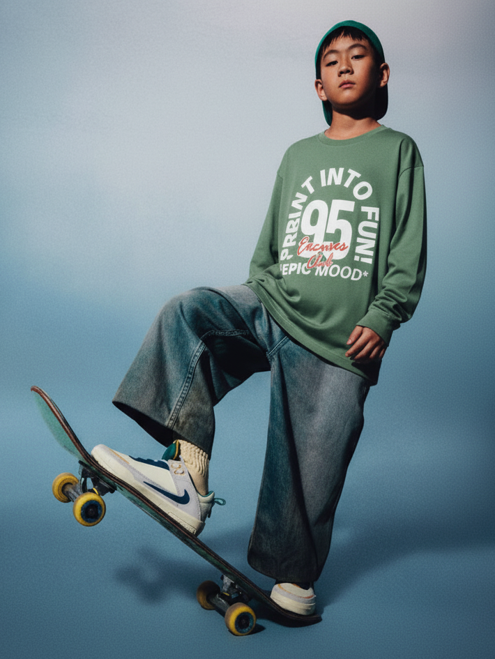 Áo phông dài tay xanh Crown Blue in chữ số 95