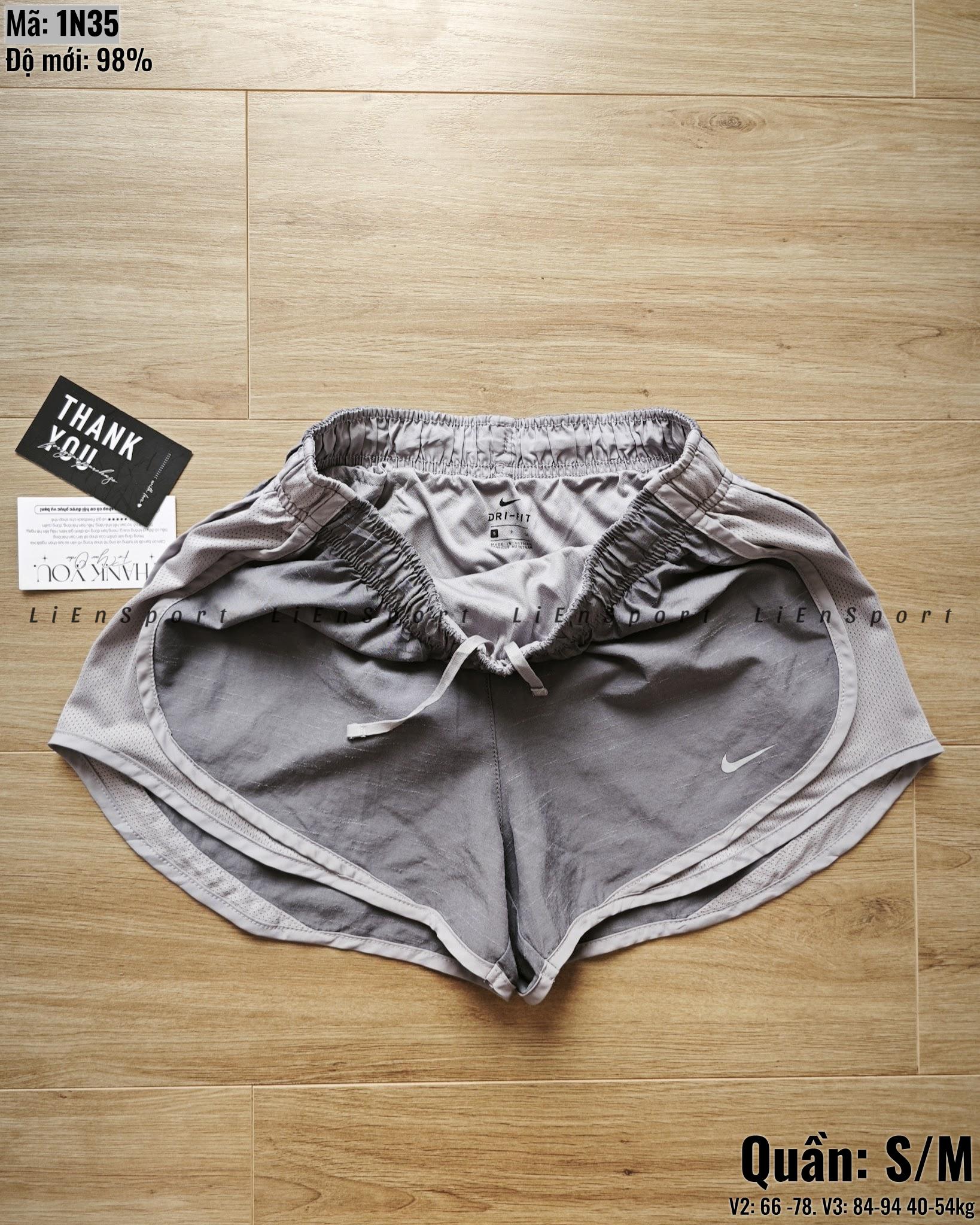 Nike Quần short thể thao Nữ Size S Xám Auth 2nd Vải gió nhẹ Lưng chun co giãn Lưới thoáng 2 bên hông Logo ép nhiệt Phù hợp tập gym yoga chạy bộ Mã:1N35