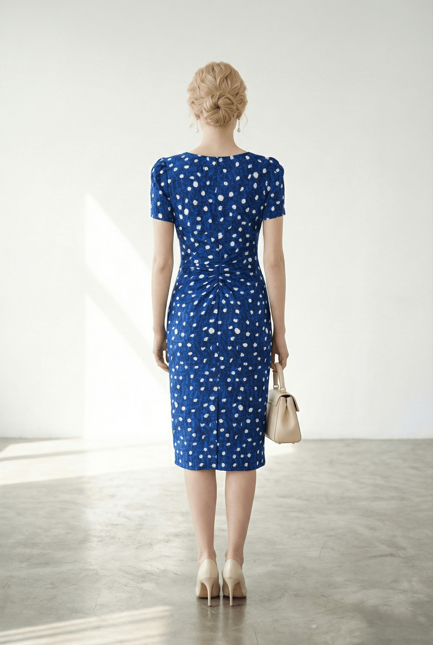 Đầm ôm cổ vuông xanh chấm bi vai bồng_thumbnail_5