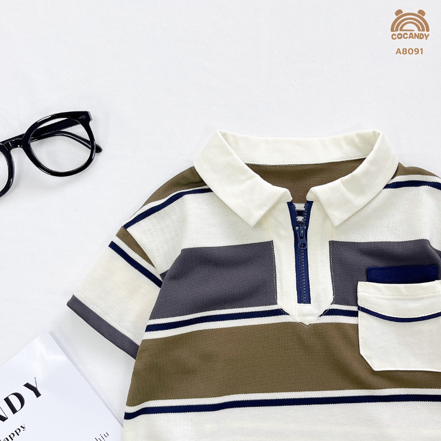 Áo cộc kẻ XANH RÊU cổ khóa phối túi_thumbnail_3