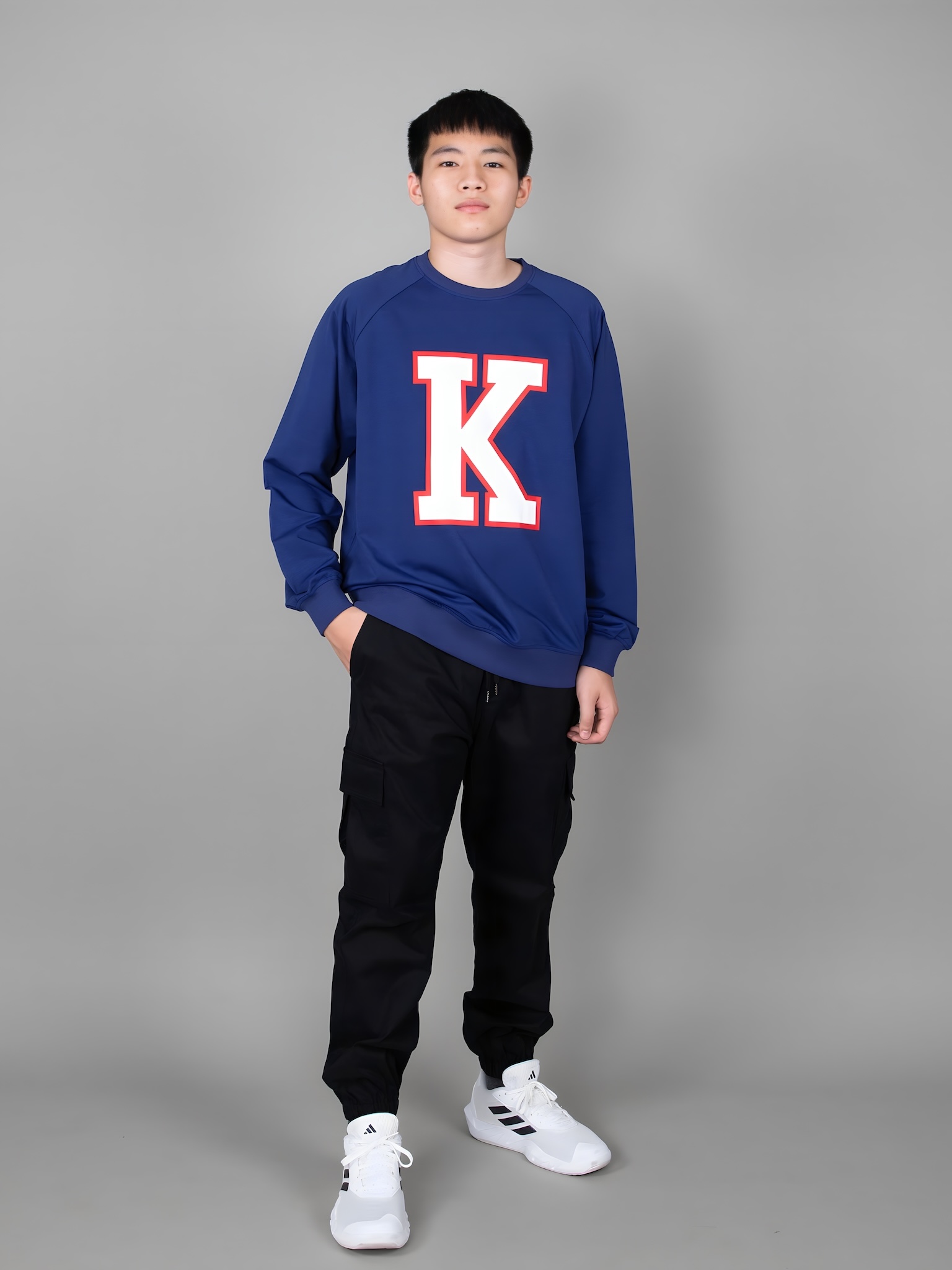 Áo nỉ cổ tròn màu xanh coban đậm in chữ_thumbnail_5