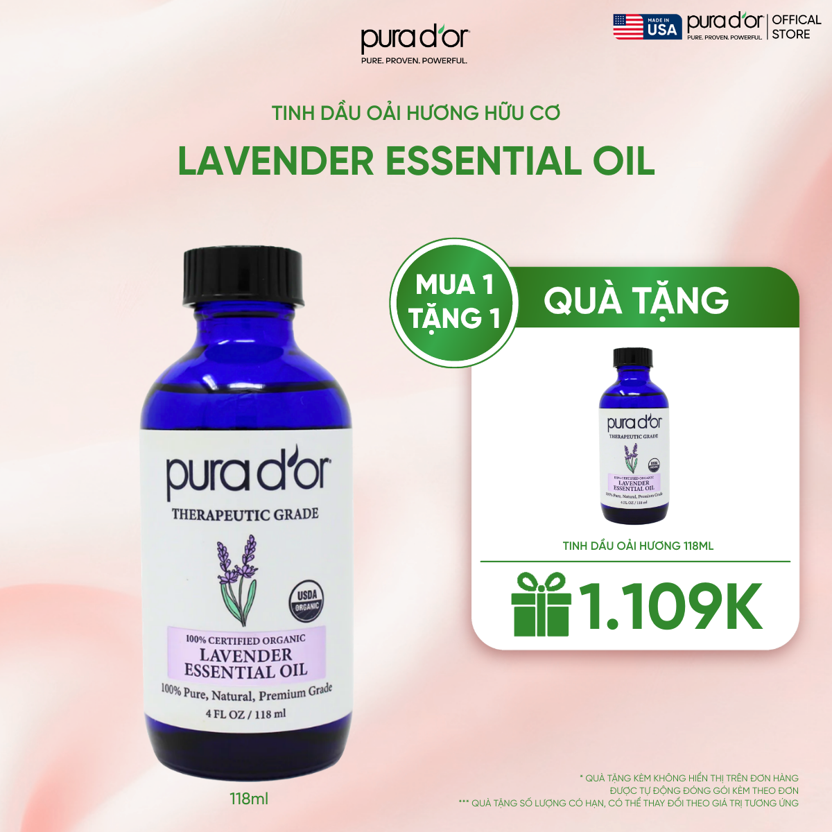 Tinh Dầu Oải Hương Hữu Cơ Pura D'or Therapeutic Grade Lavender Essential Oil 118ml_thumbnail_0