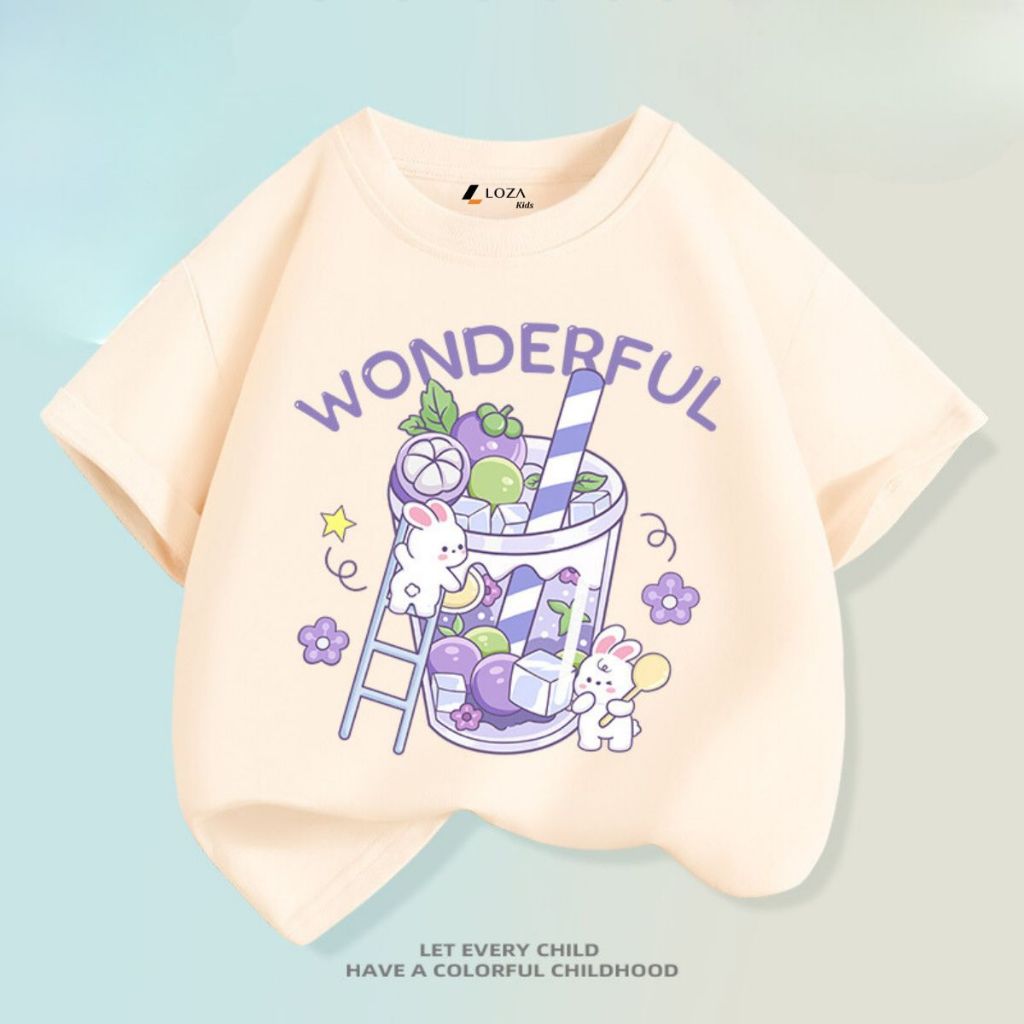 Áo thun bé gái in hình 'thỏ và ly đá' - Loza Kids AT2506