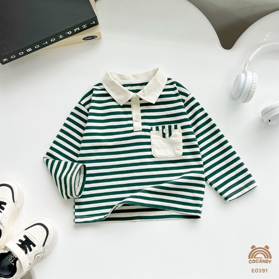 Áo dài XANH kẻ BE cổ bẻ phối túi ngực_thumbnail_1