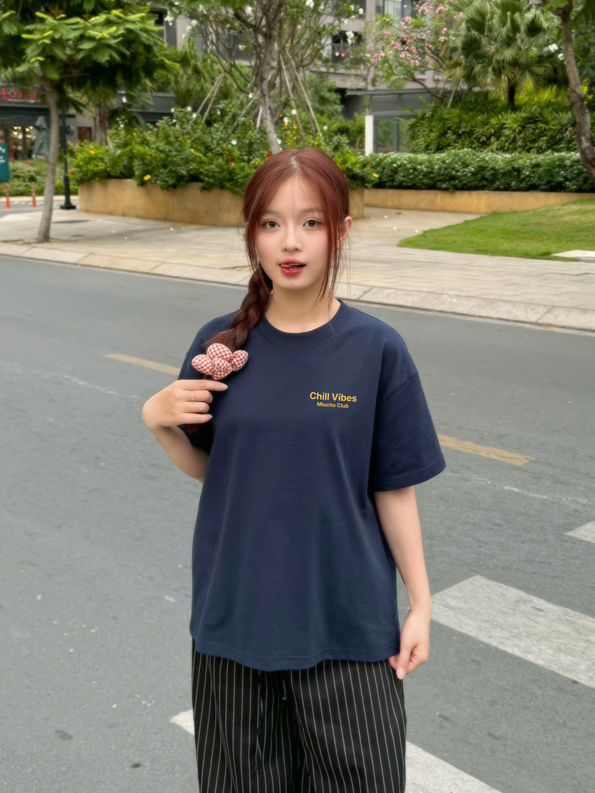 Áo thun boxy chill vibes AXD2434 Miucho cổ tròn vải cotton 2c 250gsm đứng form in mix_thumbnail_5