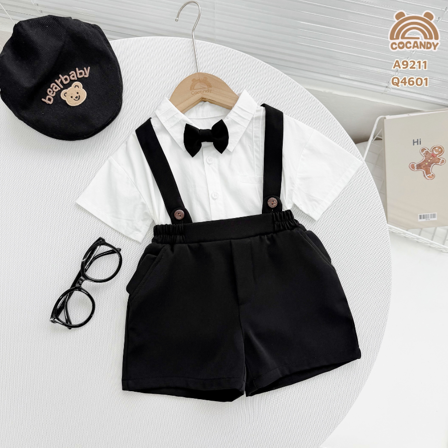 Yếm quần cộc ĐEN 2 túi chéo hông