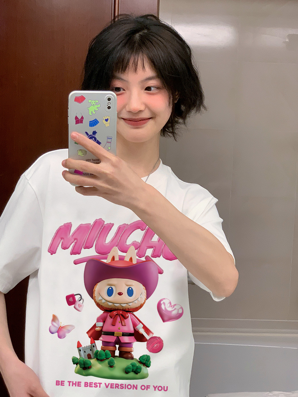 Áo thun labubu dễ thương form rộng nhiều màu ATD1453 Miucho vải cotton cổ tròn in mix_thumbnail_4