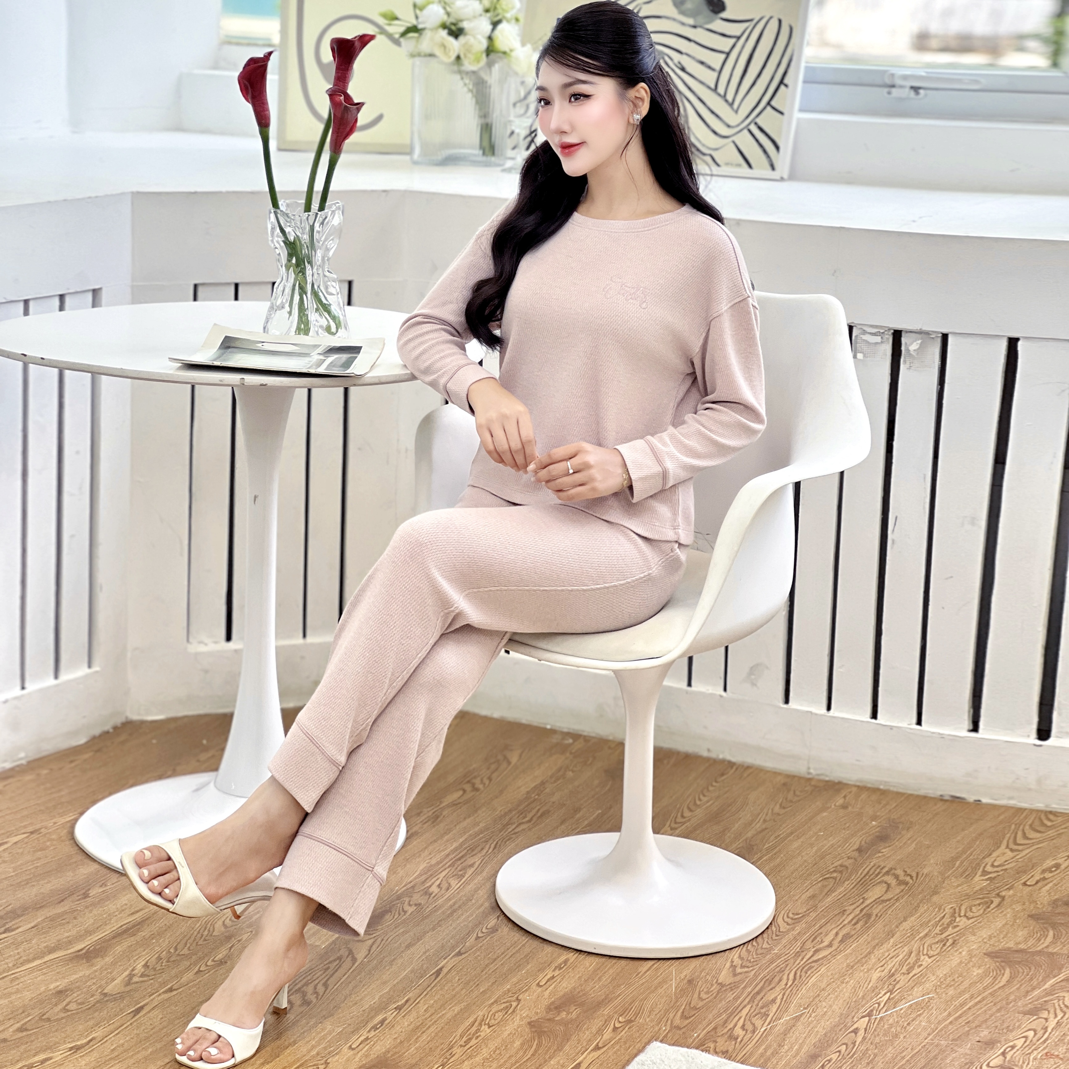 SET BỘ MẶC NHÀ LEN THU ĐÔNG DÀI TAY CHẤT COTTON MỀM MẠI ẤM ÁP DÁNG ĐẸP CỔ TRÒN ỐNG XUÔNG THOẢI MÁ..._thumbnail_2
