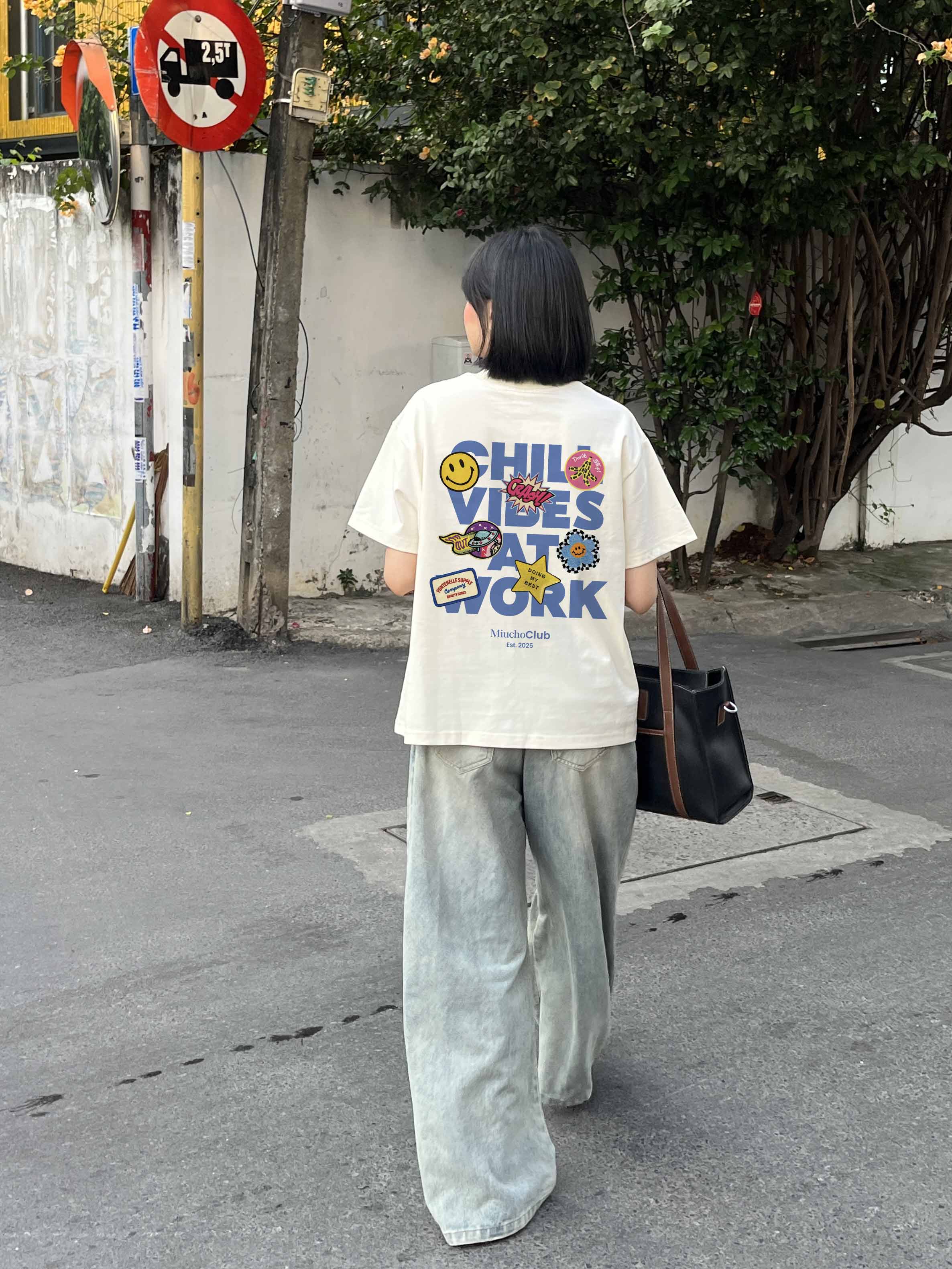 Áo thun boxy chill vibes AXD2435 Miucho cổ tròn vải cotton 2c 250gsm đứng form in mix_thumbnail_4