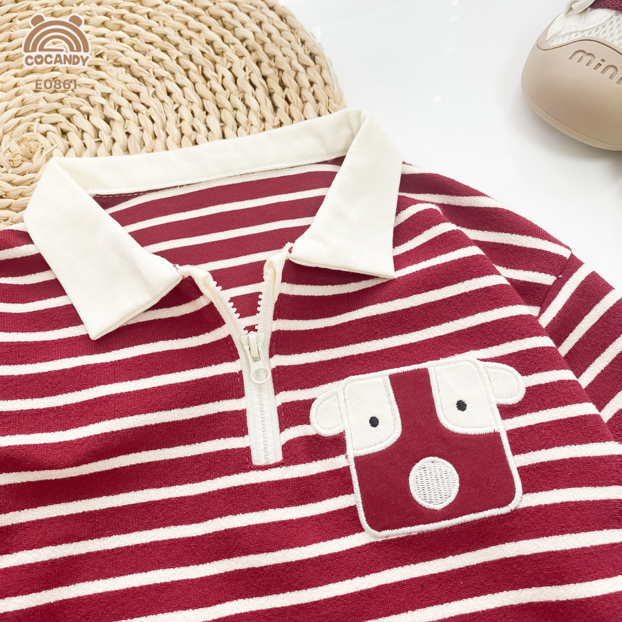 Áo dài polo kẻ ĐỎ cổ khóa phối túi tai lật_thumbnail_4