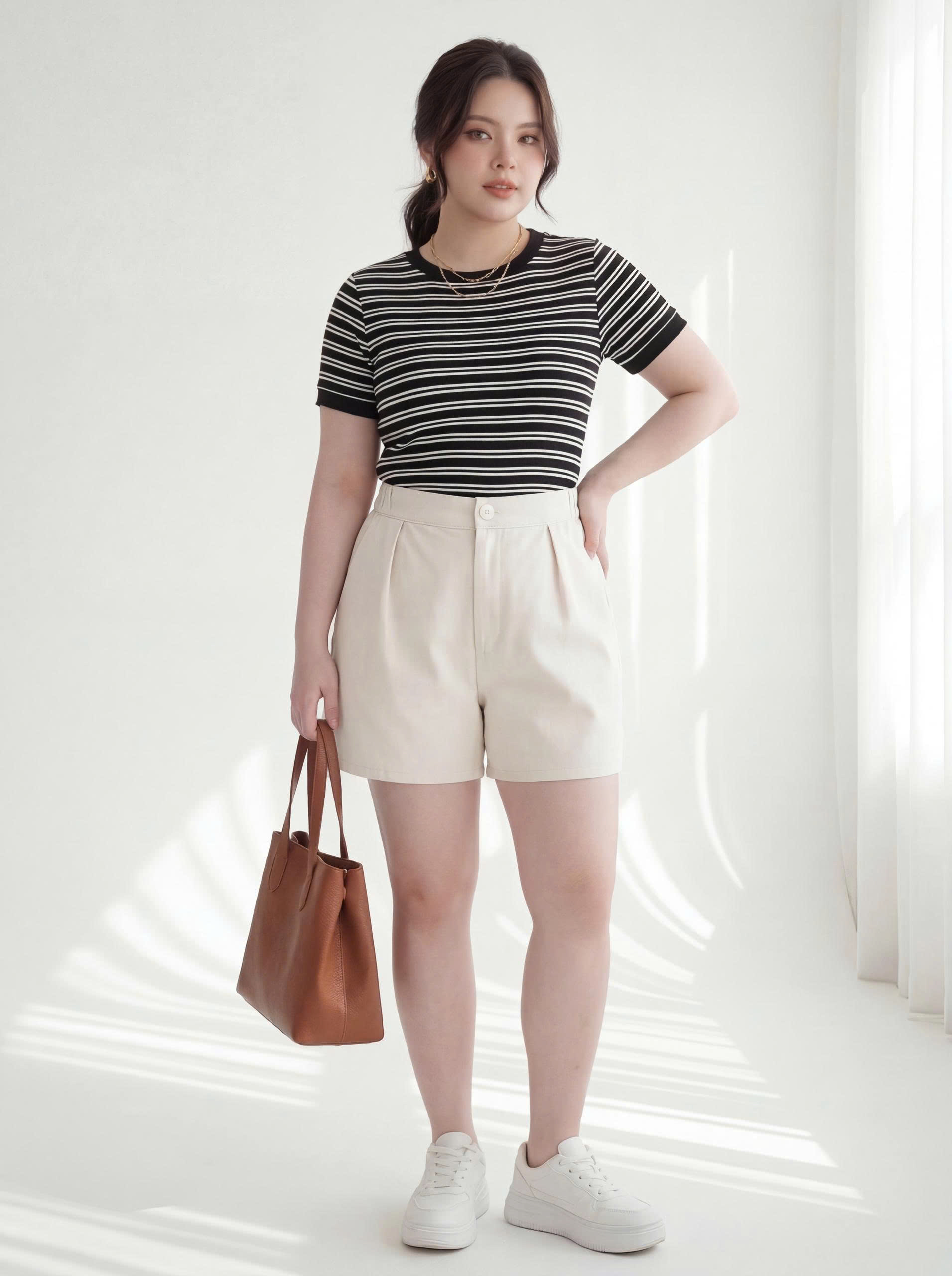 BIGSIZE NỮ - Áo thun sọc form basic V-AK096