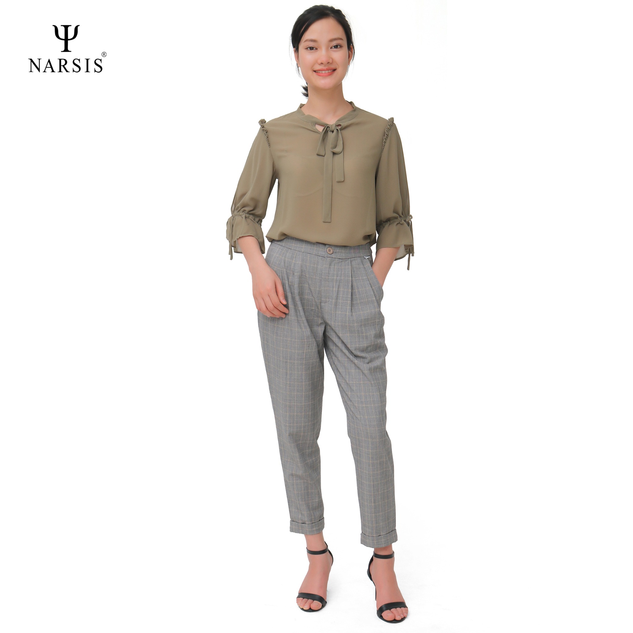 ÁO VOAN NỮ CÔNG SỞ - XANH RÊU L9049 NARSIS CHẤT LIỆU THOÁNG MÁT, DỄ CHỊU, THOẢI MÁI CẢ NGÀY, DỄ V...