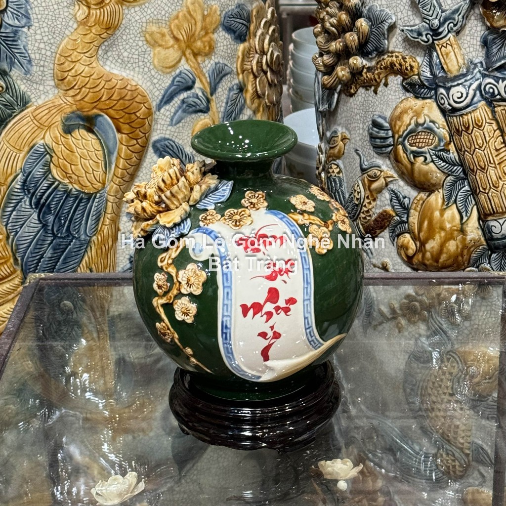 Bình Tài Lộc - Lọ Hoa Hút Lộc Gốm Bát Tràng Bền Đẹp Cao Cấp TẶNG ĐẾ GỖ Họa tiết Thuận Buồm Xuôi Gió_thumbnail_21