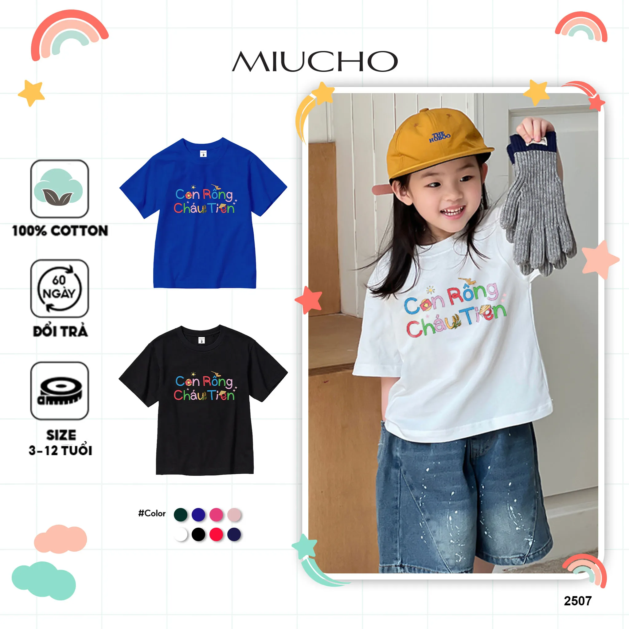 Áo thun kid Việt Nam Con Rồng Cháu Tiên 2507 Miucho Kid vải cotton thoáng mát cổ tròn in mix