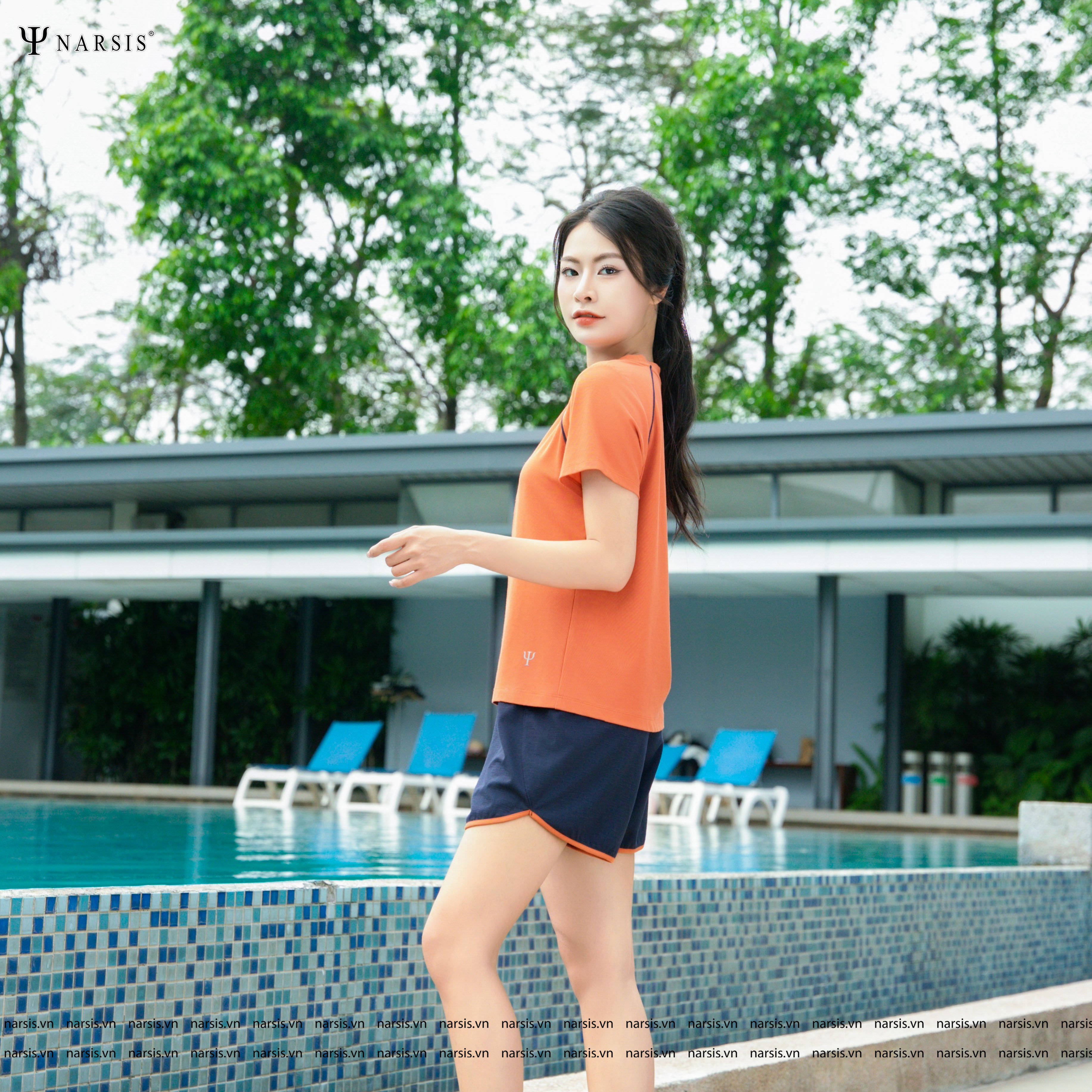 Set Thể Thao Nữ Narsis, Quần Đùi Và Áo Thun, Chất Mềm Mại, Tập Gym, Yoga, Thoáng Mát, Thời Trang H25002_thumbnail_3