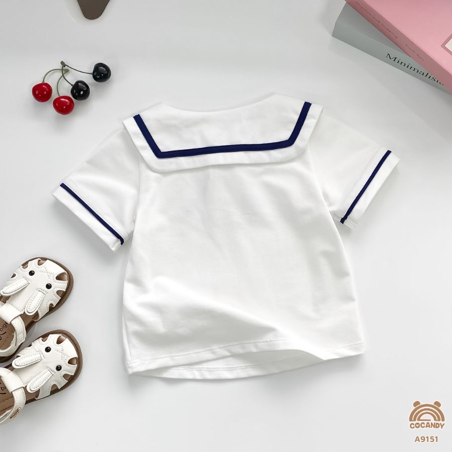 Áo cộc TRẮNG thủy thủ viền xanh đính nơ xanh_thumbnail_2