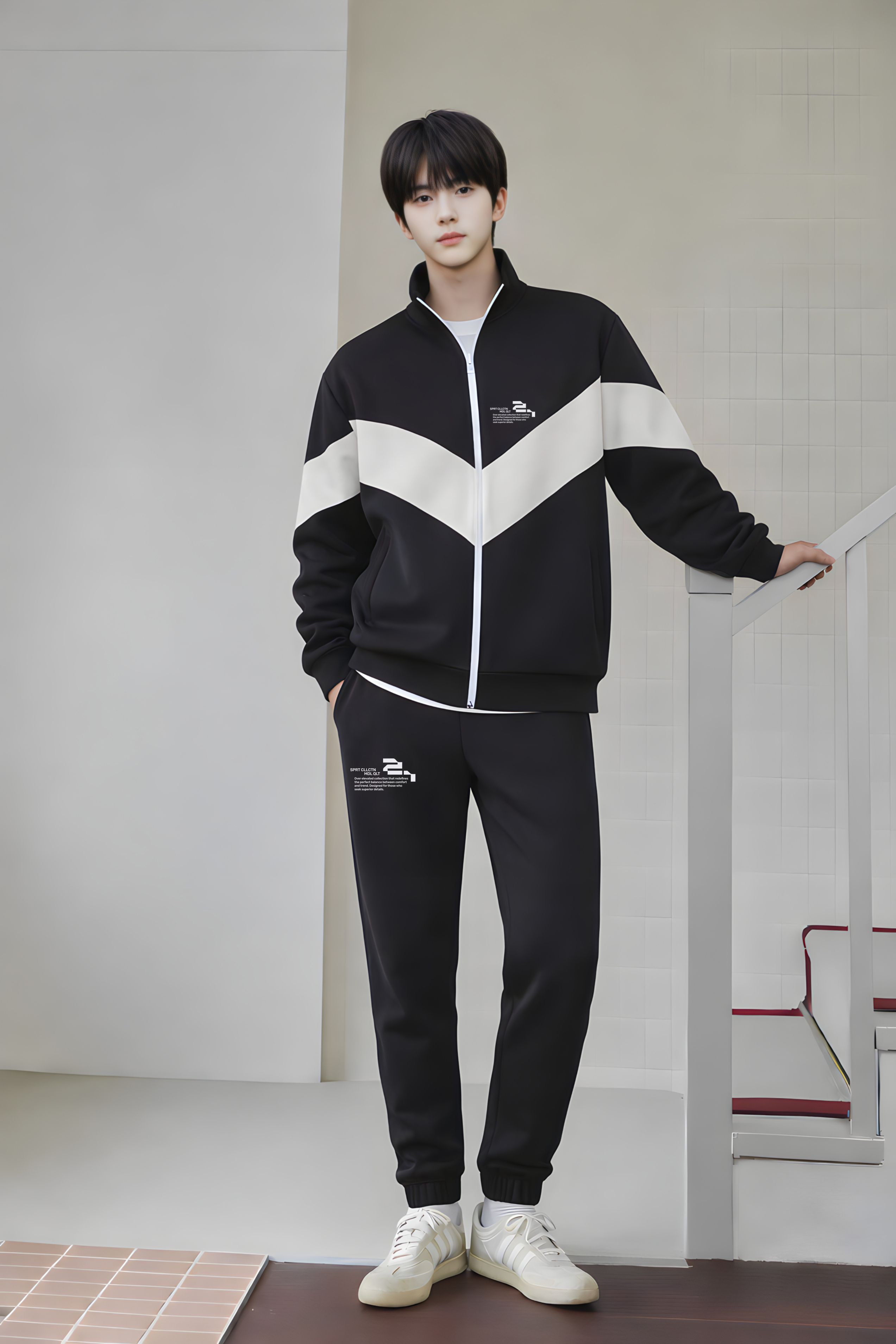 Áo khoác nỉ đen phối sọc trắng_thumbnail_3