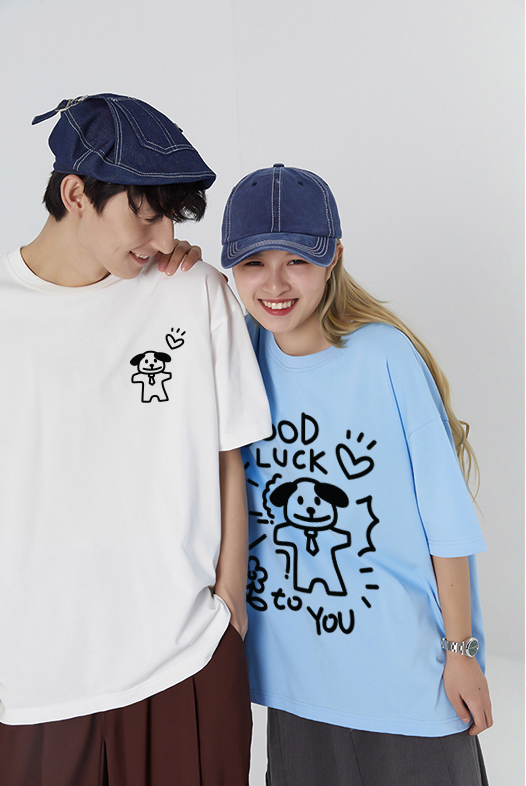 Áo thun cặp đôi couple chú cún đáng yêu from rộng ATD1365 Miucho vải cotton cổ tròn in artwork_thumbnail_2