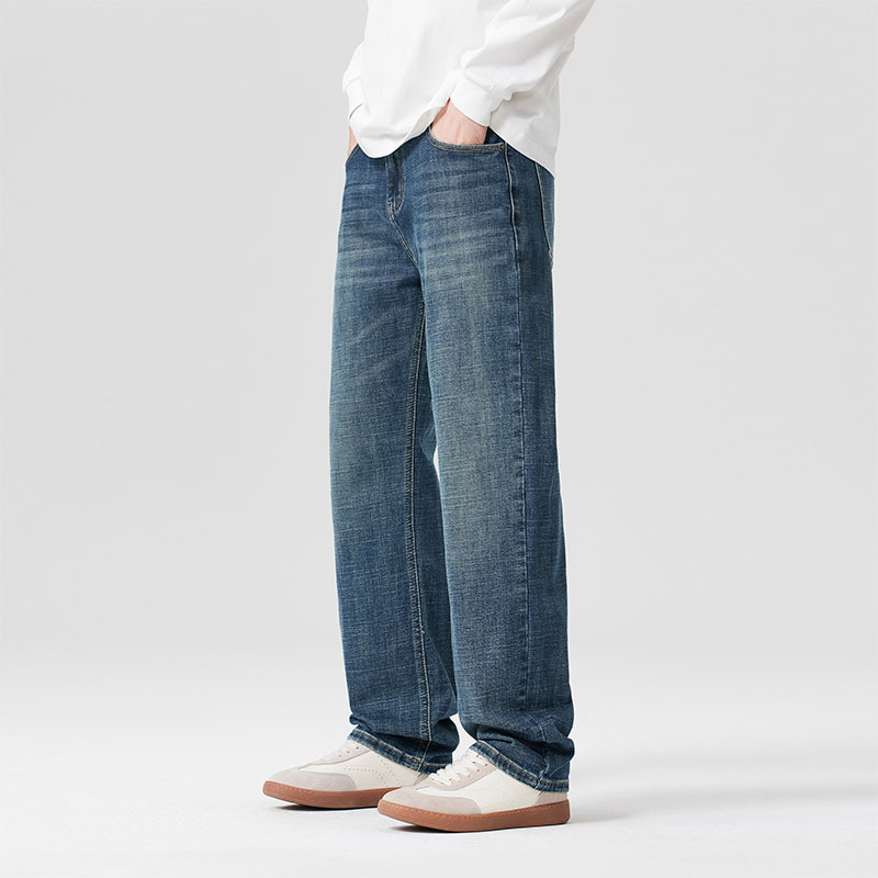 Quần jean thẳng ống rộng co giãn cho nam 2025 Phong cách mùa thu mới của Mỹ cổ điển râu mèo và quần tắm ngựa_thumbnail_6