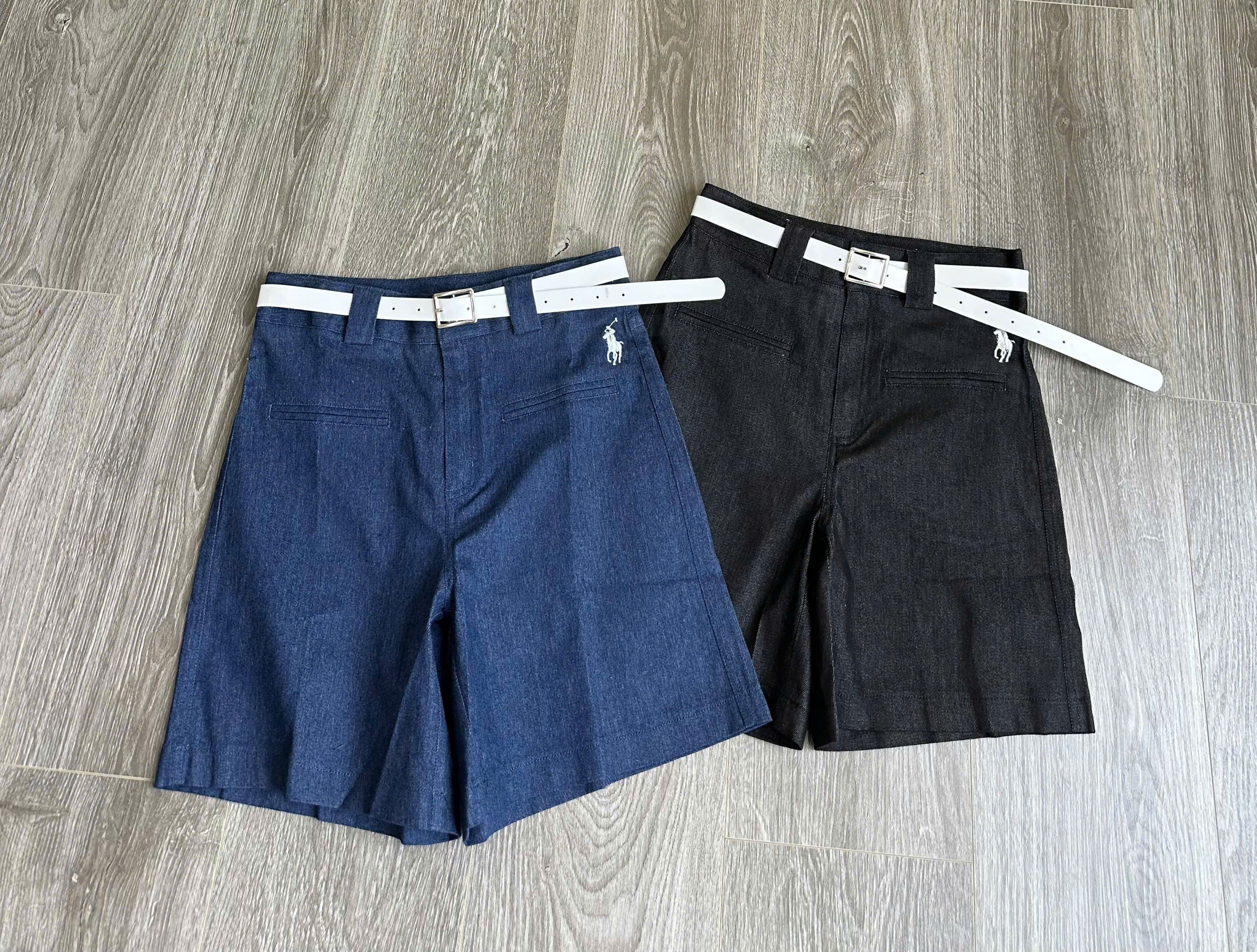 HQ54 Quần short thêu ngựa kèm belt ( ĐEN )