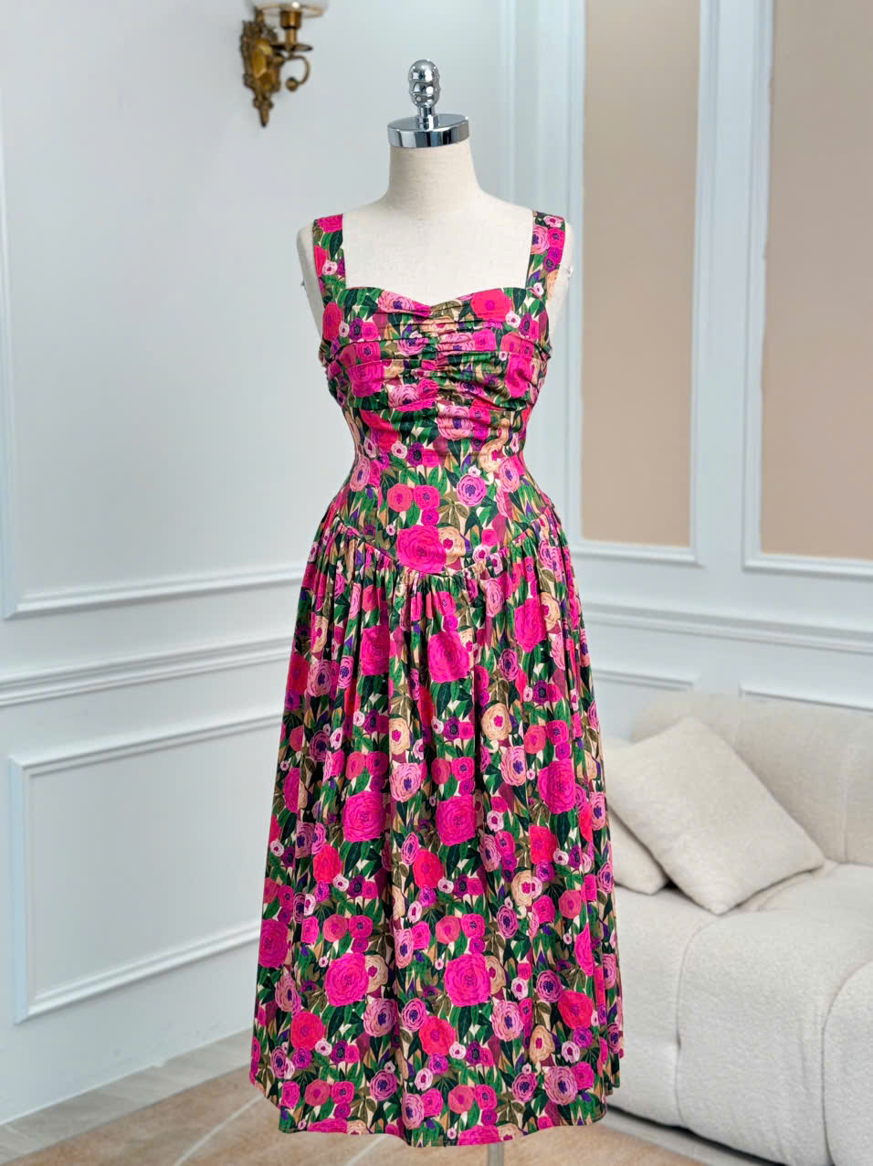 Đầm Hai Dây Hoa Lá Nhúm Ngực_thumbnail_9