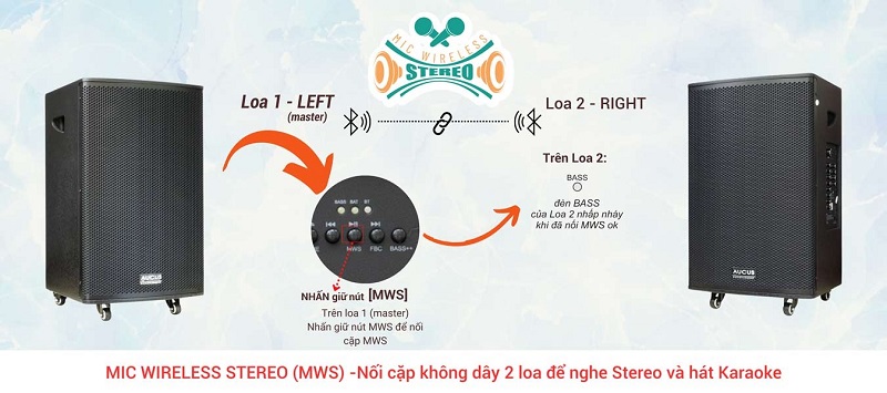 loa kéo aucus ak600 ghép loa không dây