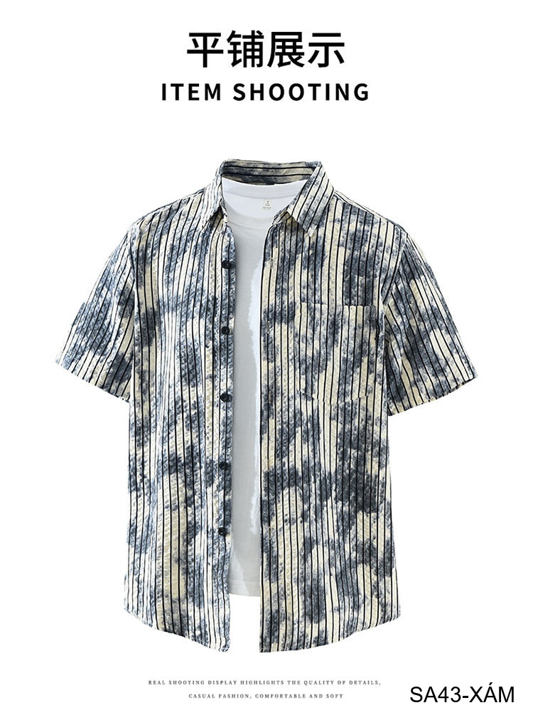 SA43 - Áo sơ mi nam tay ngắn sọc dọc phong cách streetwear, chất cotton thoáng mát, dáng rộng thoải mái_thumbnail_15