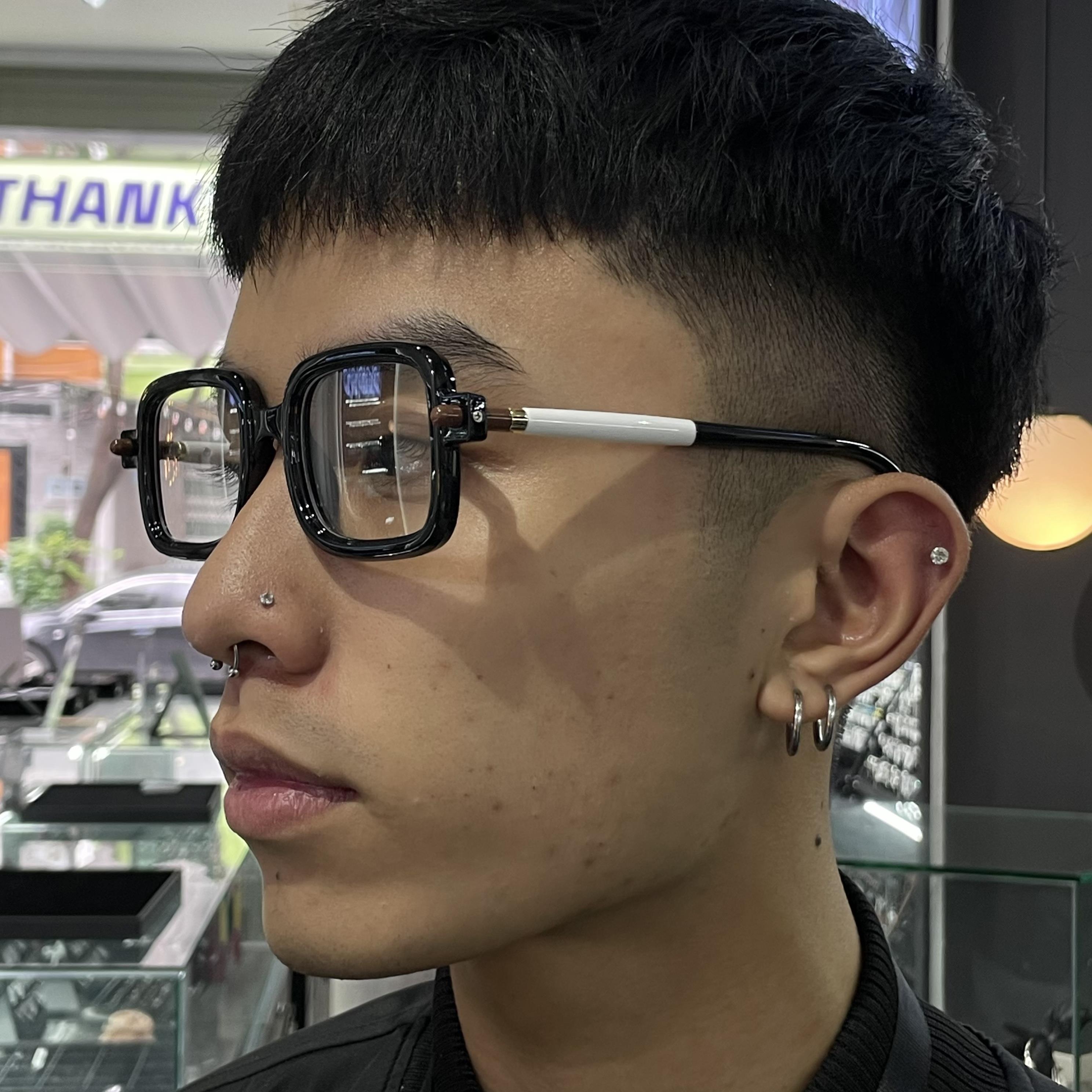 kính mắt gọng vuông viền đen phối trắng tròng trong thay được _thumbnail_3