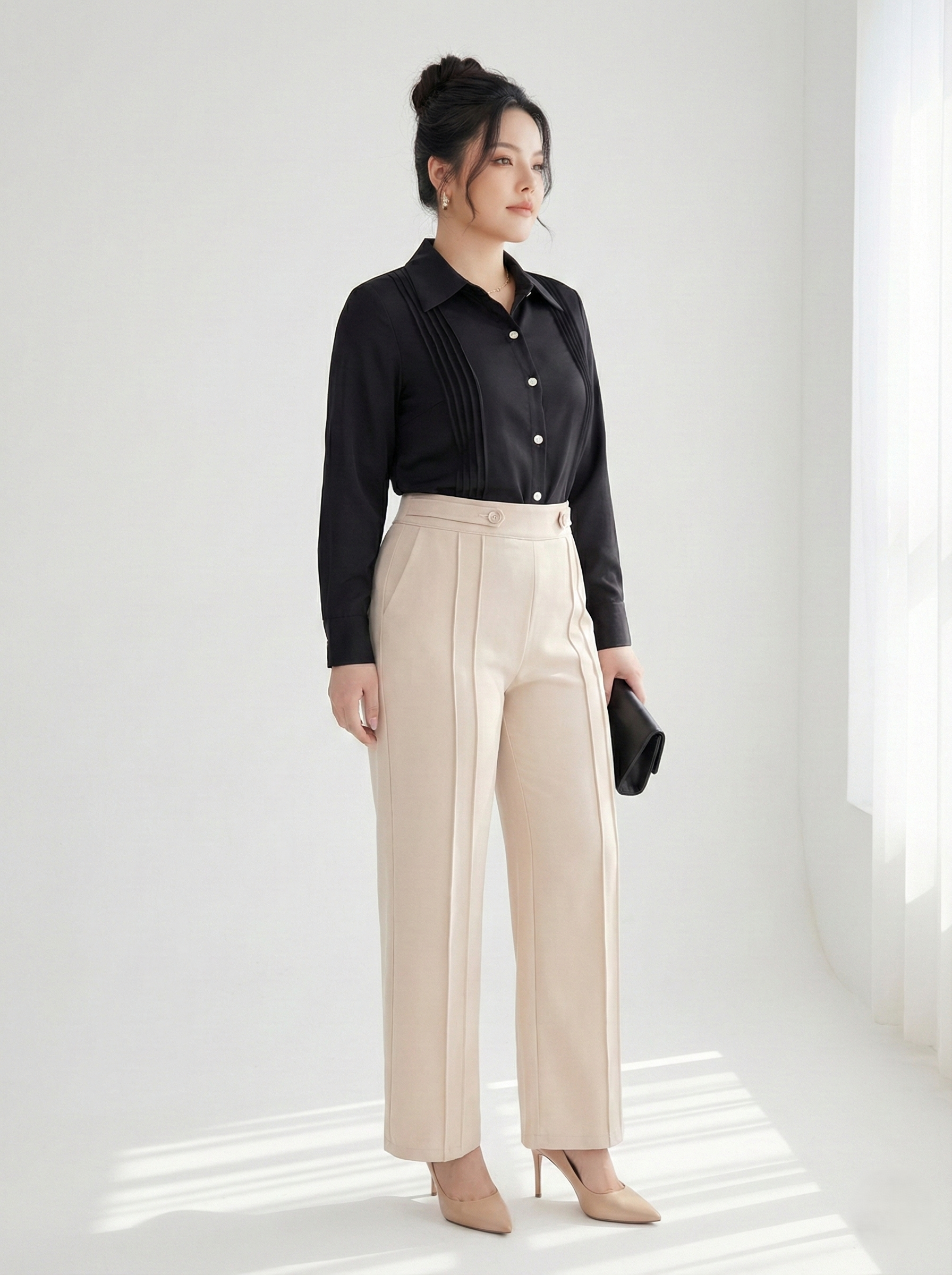 BIGSIZE- Áo sơ mi xếp ly ngực V- AK090