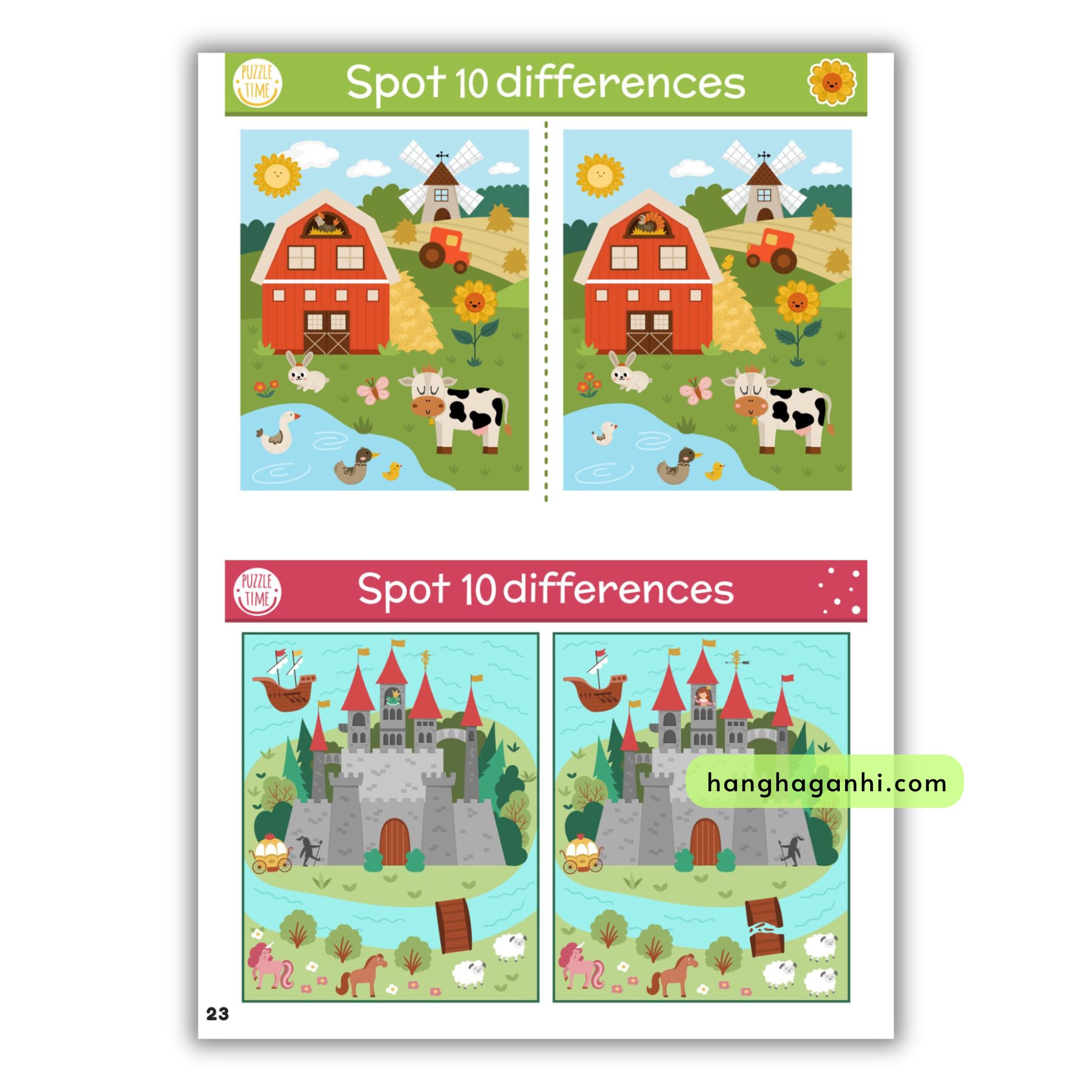 Học liệu Spot the Differences, luyện tư duy tập trung tìm điểm khác biệt giữa 2 bức tranh, ép plastic, tặng bút viết xóa_thumbnail_6