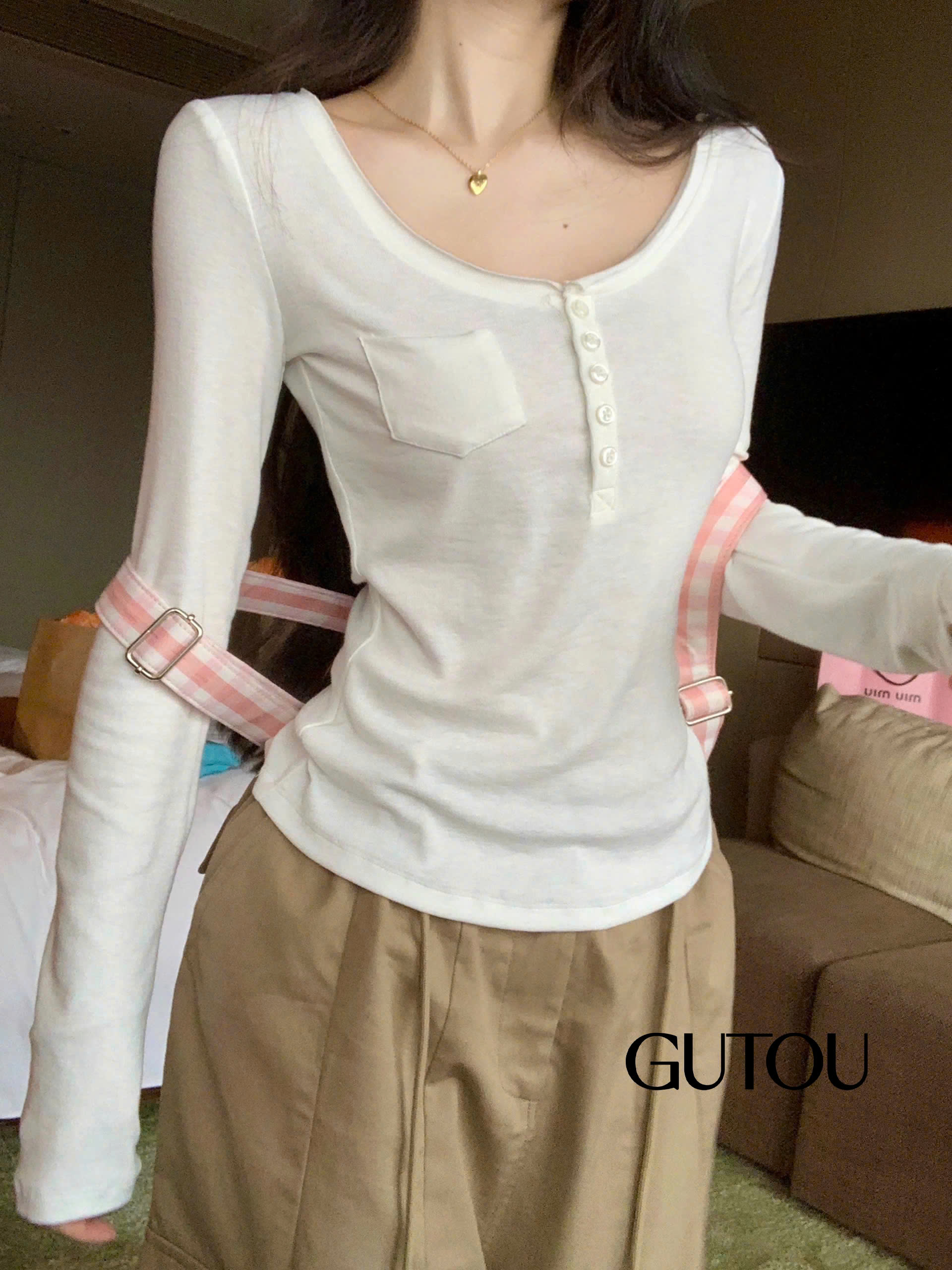 [ GUTOU ] Áo Thun Tay Dài Cài Nút The Henly_thumbnail_4