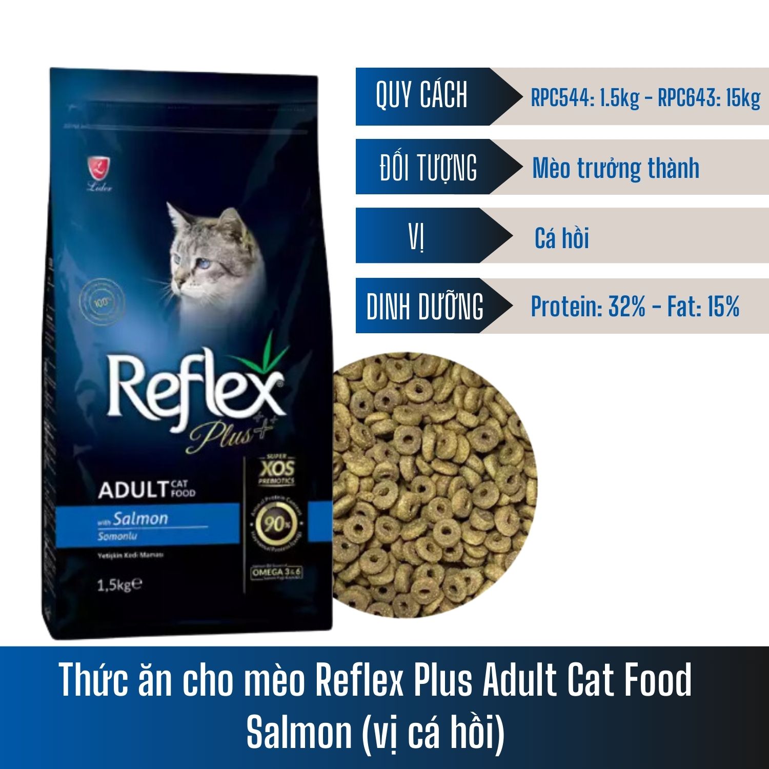 Thức ăn mèo REFLEX PLUS ADULT CAT FOOD SALMON (Cá hồi) 15KG_thumbnail_1