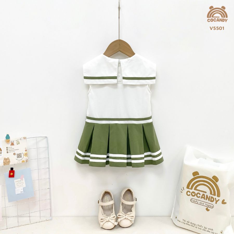 Váy cộc XANH RÊU phối trắng sát nách thủy thủ_thumbnail_1