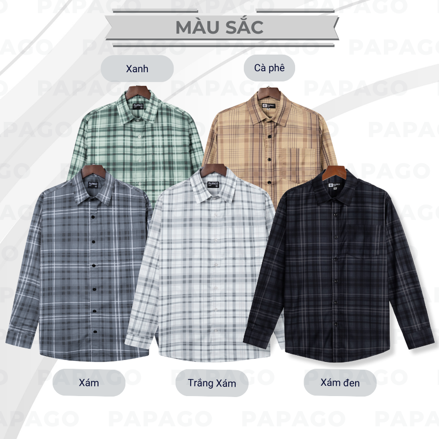 Áo sơ mi nam trung niên PAPAGO tay dài lai bầu sọc caro vải lụa thun mềm mát dáng rộng thoải mái - P23SDCR003_thumbnail_3
