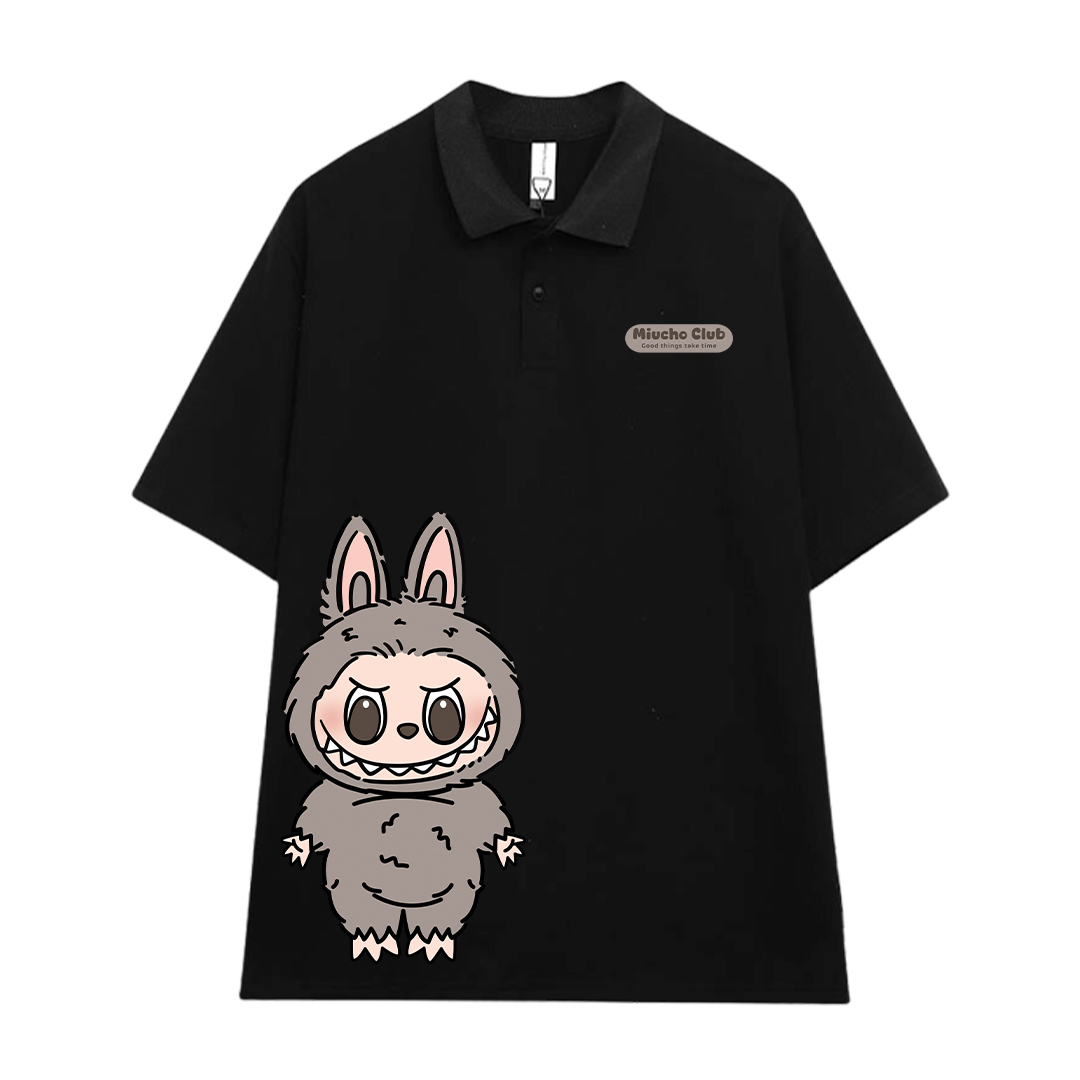 Áo polo labubu form rộng PLD1469 Miucho tay ngắn vải cotton co giản cổ trụ in basic_thumbnail_0