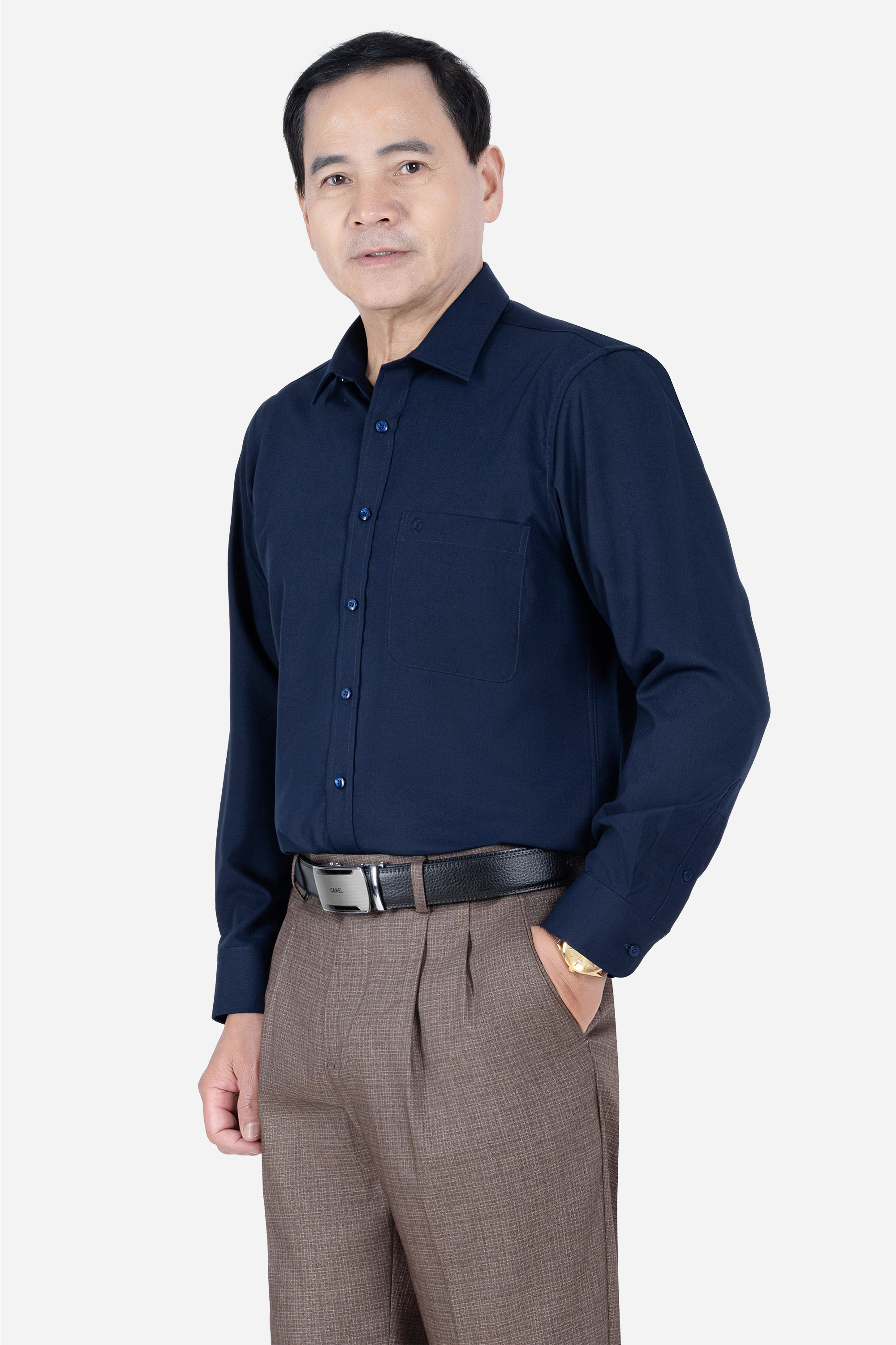 Sơ Mi Trơn Dài Tay Nam Trung Niên ANCHi Chất Liệu Cotton Nhập Khẩu_thumbnail_2