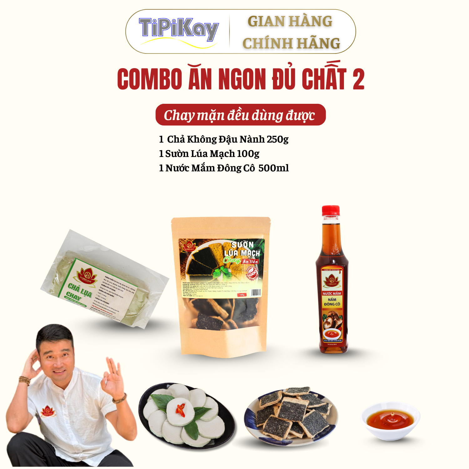 [Combo 3 Món] 1 Sườn Lúa Mạch Chay 100g + 1 Chả Không Đậu Nành 250g + 1 Nước Mắm Đông Cô 500ml CBTP-SLMCKDDC
