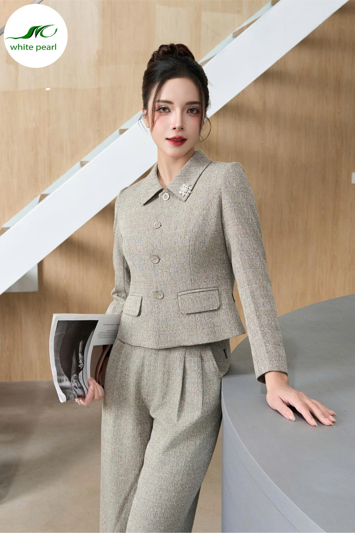  Quần suông dạ 2ly / Áo vest dạ cổ sen vuông Thời Trang Nữ White Pearl_thumbnail_2