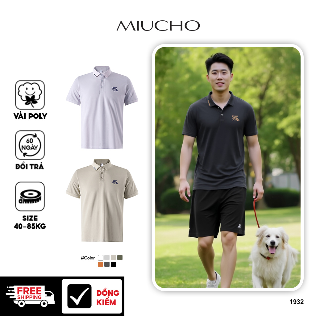 Áo polo nam form vừa 1932 Miucho Iconic vải cá sấu đứng form thoáng mát in basic